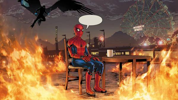 Image of spiderman surrounded by fire